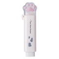 Schattige roze kattenpoot intrekbare gum met witte schuifhouder en bedrukte kunststof huls - Kattenpoot Gum / Wit