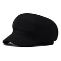 Classic black wool newsboy cap with structured panels for men and women - M(56-58cm) / Black