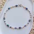 Macro shot of colorful irregular pearls and silver beads with T-bar closure necklace - Irregular Colorful Pearl Style (ZZX220027B)