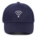 Casquette de baseball classique en coton bleu marine avec broderie Wi-Fi blanche sur fond blanc - Réglable / Bleu marine