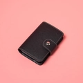 Black lychee pattern card holder with white stitching and organ multi-slot design - Simple Style / Black