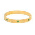 Bracciale vintage in acciaio dorato con cuori in smalto verde e motivi a sbalzo - Verde