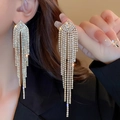 Luxury long tassel earrings with sparkling zircons and gold plating for elegant women - Gold Rhombus Rhinestone Tassel (325)