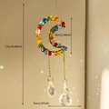 Rainbow crystal moon suncatcher pendant with gold wire wrap and clear faceted prisms - Colorful Moon
