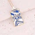 Collana dorata con pendente rettangolare a occhio blu su sfondo in pietra beige - Stile Rettangolo Onda Occhio Blu Bianco (2#)