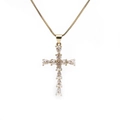 Vergulde kruis hanger ketting met peervormige zirkonia op een box-stijl ketting - Heldere Peervormige Zirkonia Kruis Stijl (ML-CN001307YH)