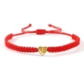Red braided cord bracelet with a gold heart-shaped pendant featuring the letter F - Gold Heart-F / Red