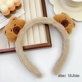 Cute beige plush Capybara headband with brown ears for face washing, size 13.5cm - 5# Headband Style