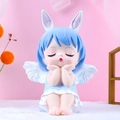 Cute blue hair angel girl cake topper with white rabbit ears and wings in a sitting pose - 1121-24 Extra Large Deep Blue