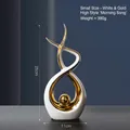 Modern white and gold abstract ceramic sculpture with golden orb, 25cm height decor - Morning Song Tall Style White Gold - Small