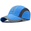 Royal blue quick-dry sports cap with grey breathable mesh panels and SPORT text - Adjustable / Sapphire Blue