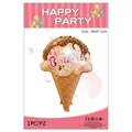 Ice cream cone foil balloon for birthdays with Happy Birthday print and 69x47.5cm size - Chocolate Ice Cream Cone