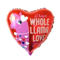 Red 18-inch heart foil balloon with pink llama and I have WHOLE LLAMA LOVE for you print - 18 Inch Heart Llama F3172