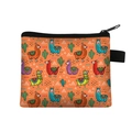 Cartoon alpaca printed polyester coin purse in orange with side strap and black zipper - Orange Full Print Colorful Alpaca Cactus