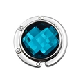 Foldable circular bag hook with silver metal rim and blue faceted gemstone detail - Navy Blue