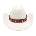 Cappello da cowboy bianco con fascia etnica e decorazioni di monete in metallo vintage - Bianco