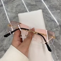 Lunettes de soleil sans monture avec verres dégradés roses et branches dorées en strass - Cadre Doré Rose Dégradé