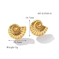 Detailed size view of golden shell earrings measuring 19.5mm by 16.7mm with a weight of 5g - Gold Conch Stud Earrings