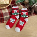 Thick coral fleece Christmas socks featuring red reindeer pattern and snowflake design - Red Base Reindeer