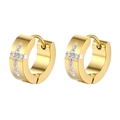 Close-up of golden hoop earrings featuring micro-pave cross charms with white cubic zirconia - 5x7mm Cross / Gold
