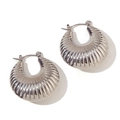 Silver hollow hoop earrings with textured hammered finish in high-polished stainless steel - 30mm Horn Textured Hollow Hoop Earrings - Steel