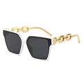 Gafas de sol cuadradas blancas con lentes oscuros y patillas de cadena dorada - Montura Blanca Lente Gris Oscuro