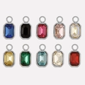 Set of 10 multicolor rectangular glass pendant charms with 304 stainless steel base - Silver/Mixed Colors