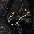 Collana di perle d'acqua dolce colorate con perline miste e chiusura in oro su pietra - Bracciale