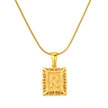 Gold square alphabet necklace featuring letter R pendant with vintage hollow lace edge - Letter R