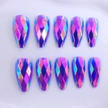 Metallic purple 3D diamond texture almond shape press-on nails with holographic finish - Holographic Deep Purple (AW502)