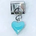 Italian charm link featuring a light blue enamel heart pendant on stainless steel - Light Blue Heart