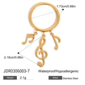 Golden stainless steel ring featuring musical note charms and a treble clef pendant - Three Music Note Charms Style (JDR0306003-7)