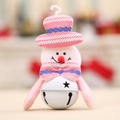 Pink plush snowman ornament with striped hat and white metal bell for Christmas tree - Snowman / Colorful