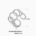 Adjustable silver stainless steel ring with minimalist interlocking oval link design - Steel Color Oval Ring