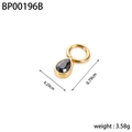 Golden teardrop charm with black zircon stone and dimensions, model BP00196B pendant - BP00196B-Gold Black Stone Pointed Drop