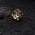Vintage hollow gold open ring with intricate floral patterns on dark stone background - Gold Hollow Vintage Style (JZ0538)