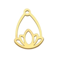 Golden stainless steel lotus charm pendant in teardrop frame for DIY jewelry making - Gold Lotus Base