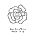 Elegant silver hollow flower brooch with crystals and pearl, size 5.1cm by 5.2cm - Xd6415-2