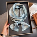 Light blue silk scarf with geometric patterns and dots in a premium black gift box - Double Layer Gold Clover Necklace