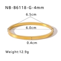 Detailed view of polished 18k gold plated stainless steel bangle with size measurements - Gold 4mm (NB-B6118-G-4MM)