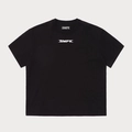 Minimalist black cotton crewneck T-shirt with white SMFK brand logo print on chest - S / Wild Black