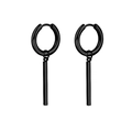 Black punk style titanium steel hoop earrings with long vertical pendant for men - Style 6 Black Single