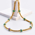 Golden spiral metal beaded necklace with round green and red tourmaline stones - N2700 Red & Green Jewel