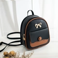 Mini fashion backpack for women in black and brown PU leather with gold bow detail - Black