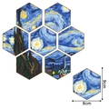 Detail view of hexagonal Van Gogh Starry Night diamond painting coasters set, 8cm x 9cm - Starry Night Art (BD701)
