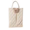 Gesteppter beiger Auto-Taschentuchbox-Bezug aus Leder mit süßem braunem Plüschbären - Beige (Milchtee Bär)