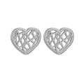 Elegant heart stud earrings in silver finish with woven rope texture and hollow design - Silver (Heart)