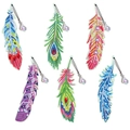 Lot de 6 marque-pages plumes en peinture diamant avec base acrylique et pendentifs cristal - Style de Six Pièces de Plumes à Dégradé (YMSQ-8)