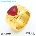 Detalle del anillo dorado irregular de 12mm con incrustación de turquesa roja triangular - US 6 / Color Dorado (KR110924-K)