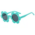 Flower shaped kids sunglasses in matte mint green with dark round lenses for summer - Turquoise Green Frame Grey Lens